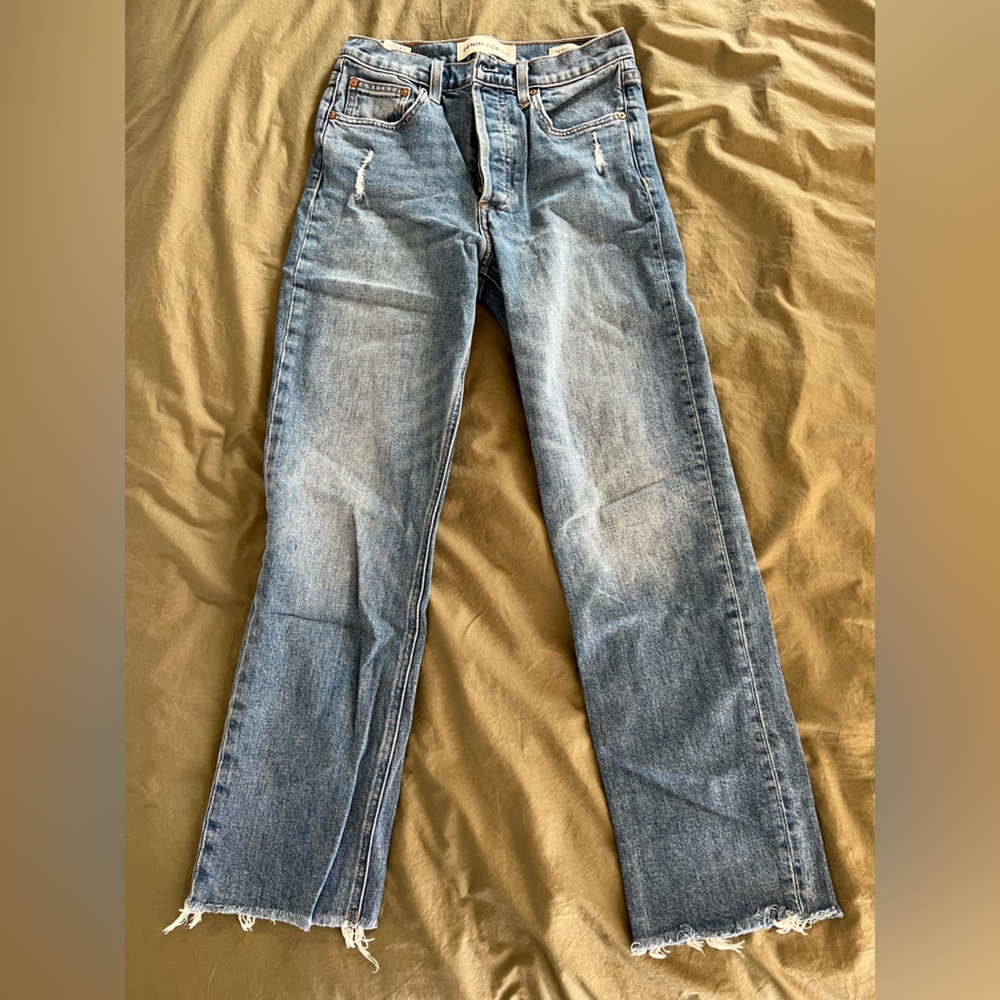 Denim Forum Arlo High Rise Straight 28L Size 25 Blue Cutoff Jeans